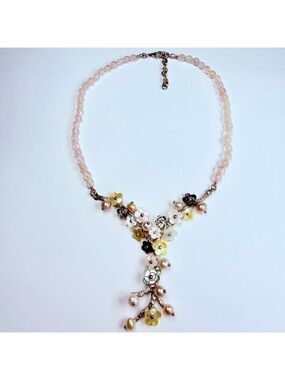 Whitney Kelly Rose Quartz MOP Pearl Mosaic Flower Sterling Silver 925 Necklace